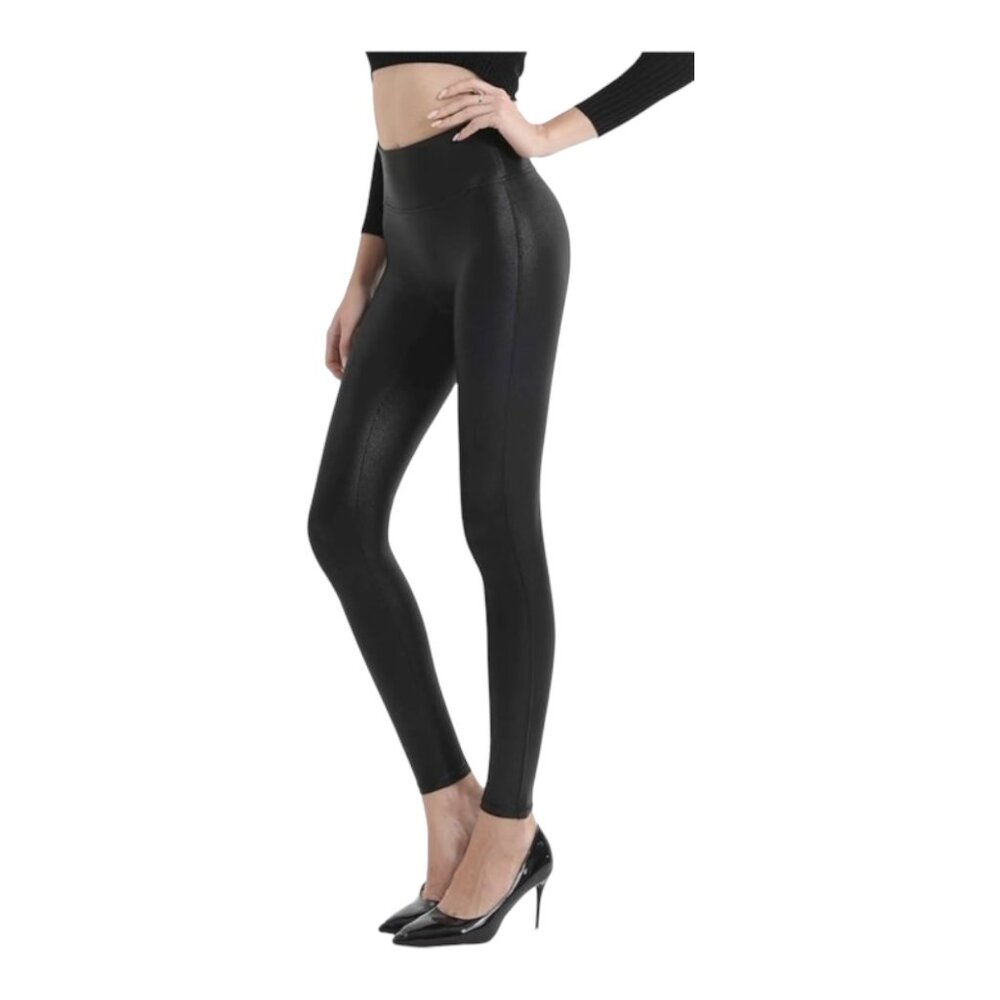 Retro Gong Black Pull-On Faux Leather Leggings Stretch High Waisted XL